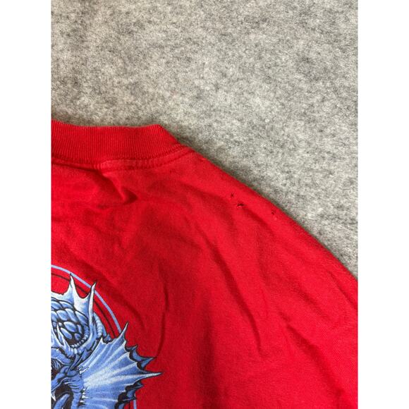 VINTAGE O Neill Shirt Mens Large Red Graphic Dragon Skull Surf Skate Y2K 90s - Picture 7 of 10